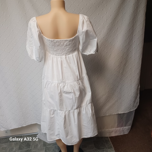SIM Y SAM Women Size M Elegant White Puff Sleeve Dress100% Cotton Lining - Picture 9 of 13